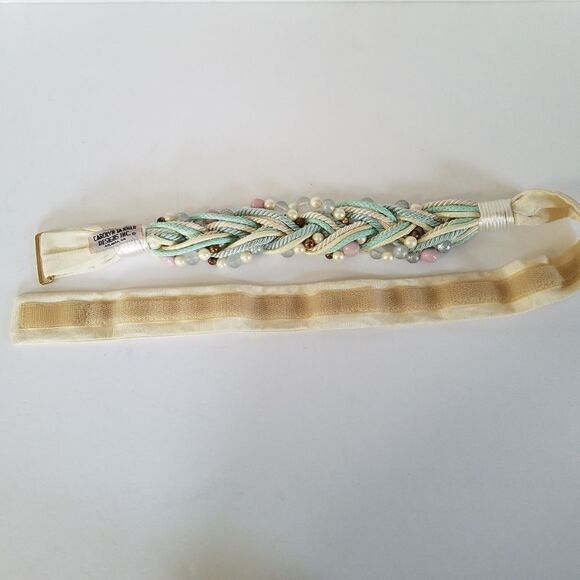 Vintage 80's Carolyn Tanner Inc Braided Pastel Beaded Faux Pearl Statement Belt - Picture 5 of 13